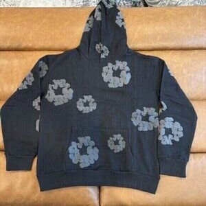 Denim Tears Monochrome Black Hoodie The Cotton Wreath Pullover Mens Size Large